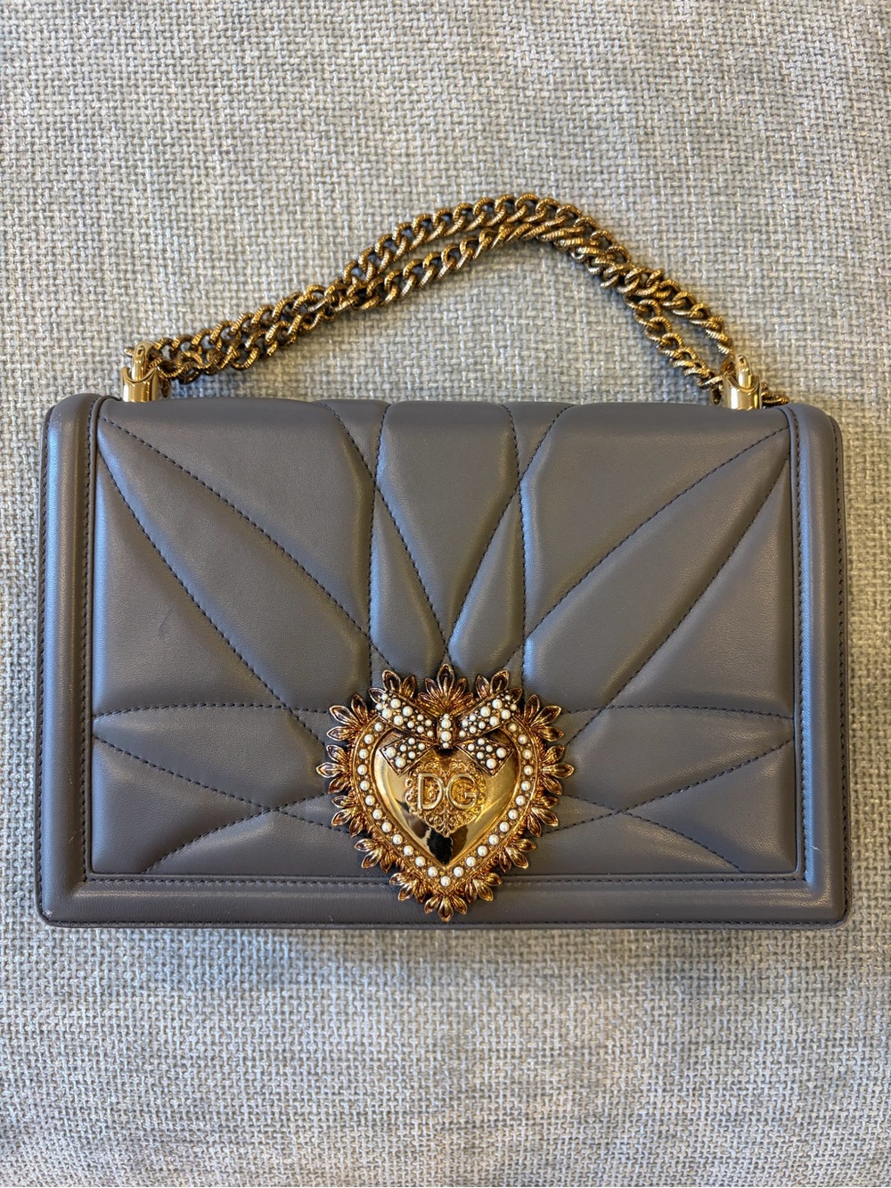 Dolce & Gabbana Taupe Quilted Devotion Shoulder Bag with Gold Heart